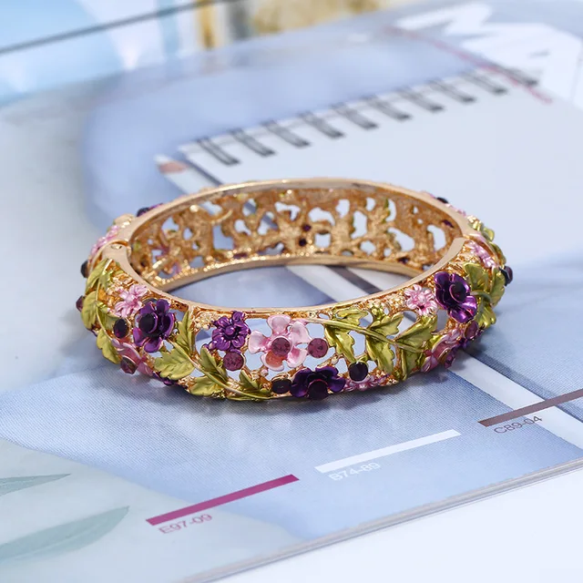 女性のための花の形をしたエナメルブレスレット,ヴィンテージ 