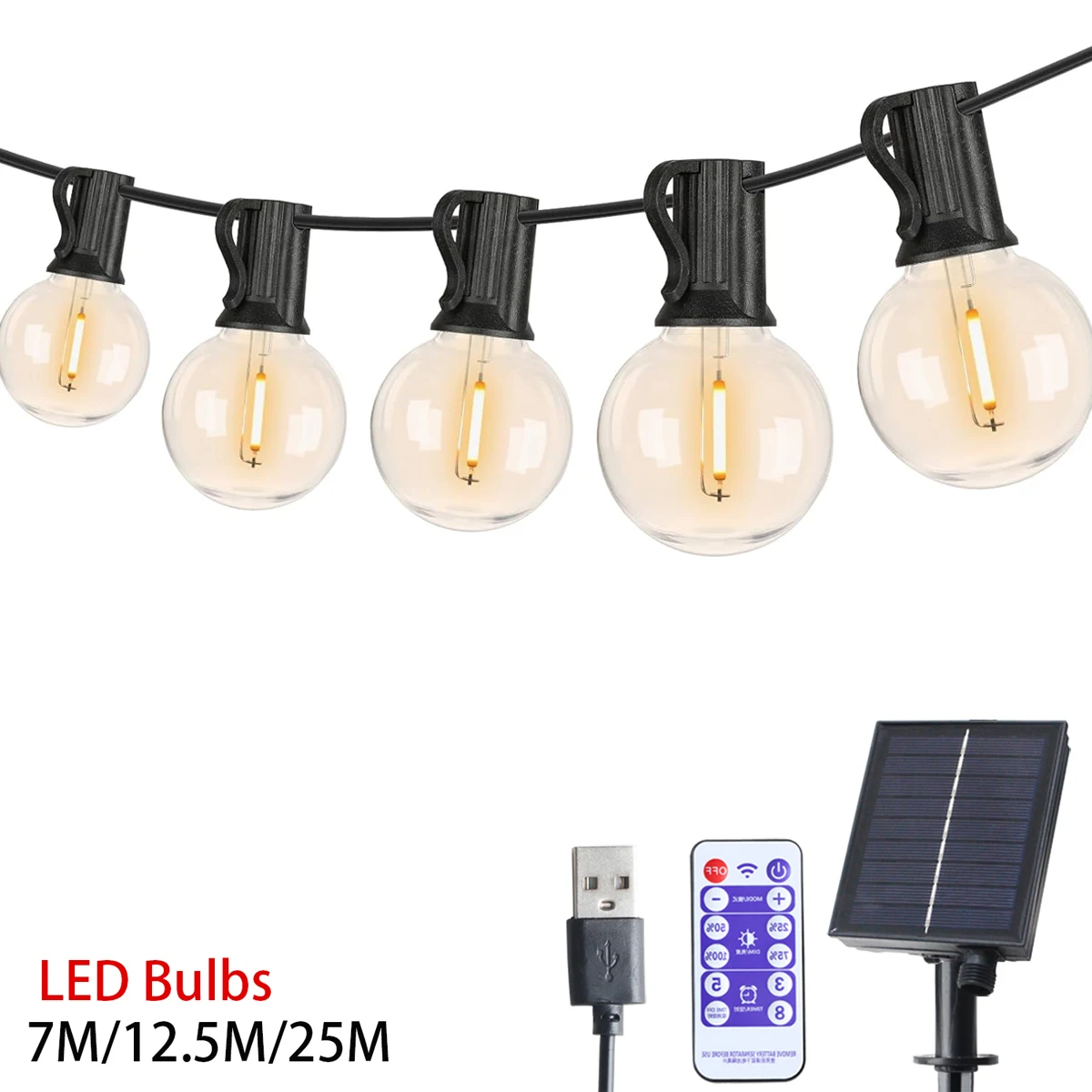 7-25M adorno Solar LED globo G40 cadena de luces Hada al aire libre para fiesta de Navidad decoración de jardín guirnalda lámpara calle Patio trasero