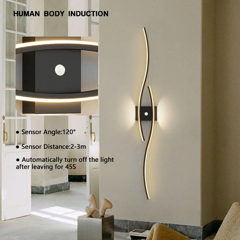 Modern Human Body Sensor Wall Lamps LED Wall Light Bedroom Minimalist Bedside Table Living Room Long Strip Home Indoor lighting