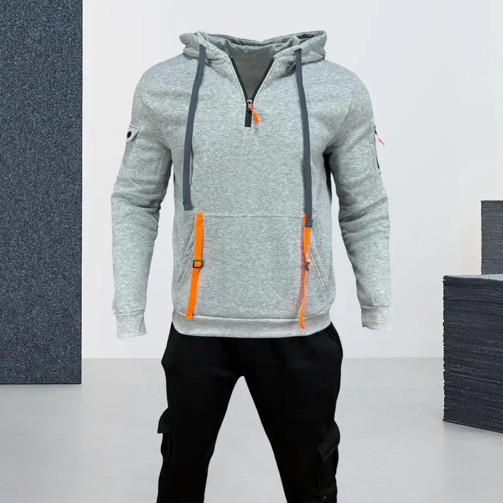 Men's fall hoodie Fashion Men's hoodie zipper pull rope jumper with pocket strap details warm sports appeal