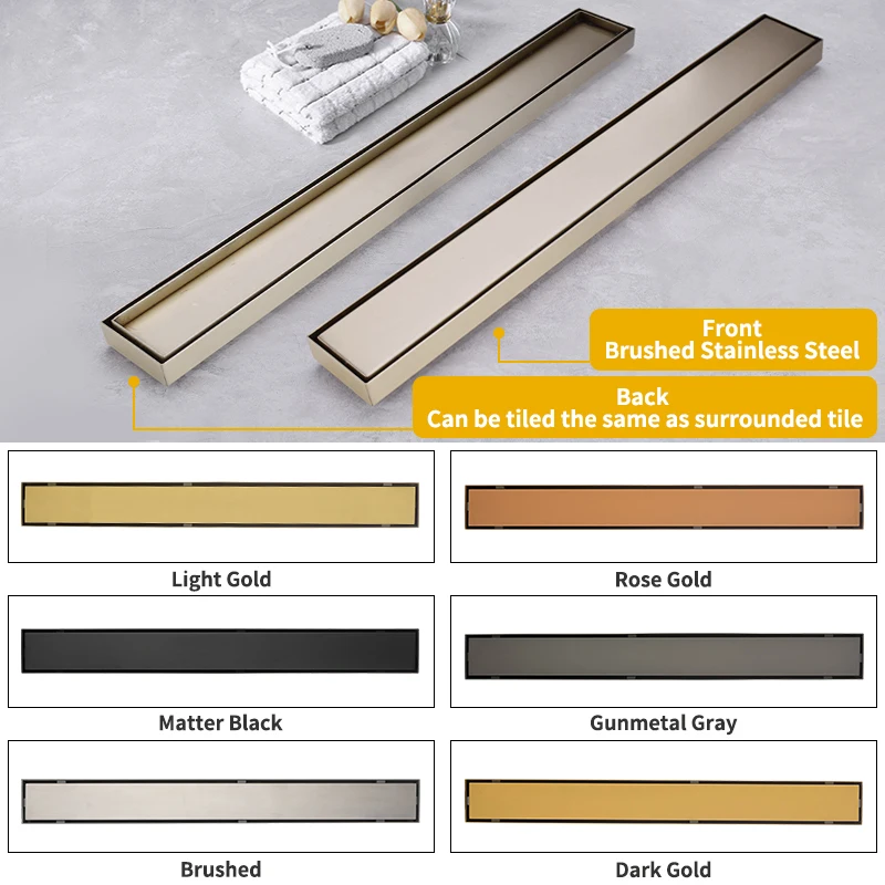 Stainless Steel Bathroom Drain Linear Shower Floor Drain Invisible Tile Insert Anti-Odor Floor multiple color High Quality floor drain