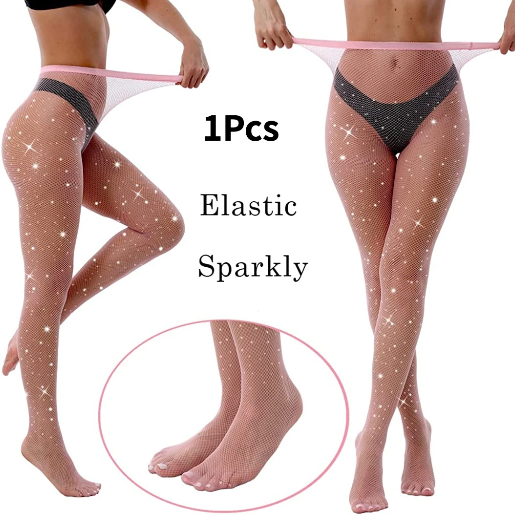 SHENGRENMEI Sexy Shiny Pantyhose for Women Summer Party Wear Women's High Waisted Fishne Tights Lady Bling Rhinestone Pantyhose