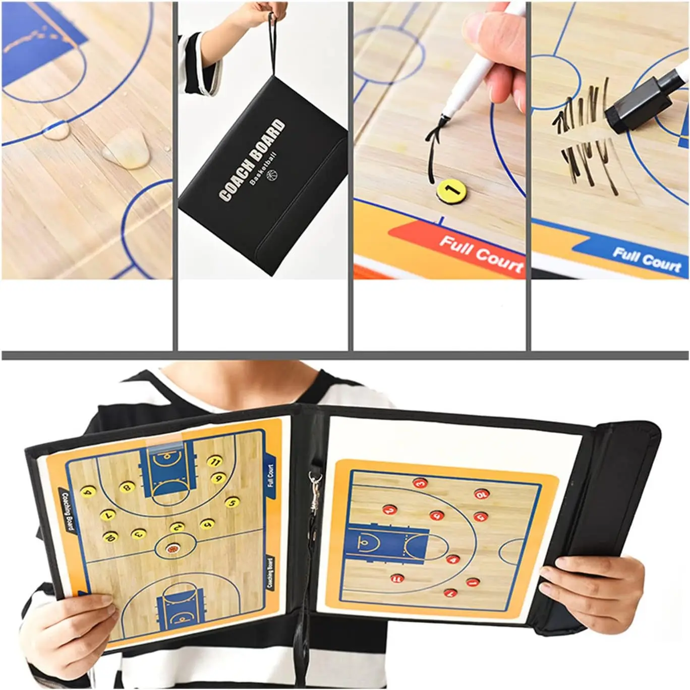 Basketball Coaching Board Foldable Erasable Magnetic Tactics Training Strategy Board Kit Dry Erase Marker Pen & Zipper Bag soccer tactical board