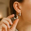 Boucles d'oreilles dorées en acier inoxydable pour femmes, Double couche, fleur à cinq pétales, Vintage, rayures, fleur, bijoux cadeaux