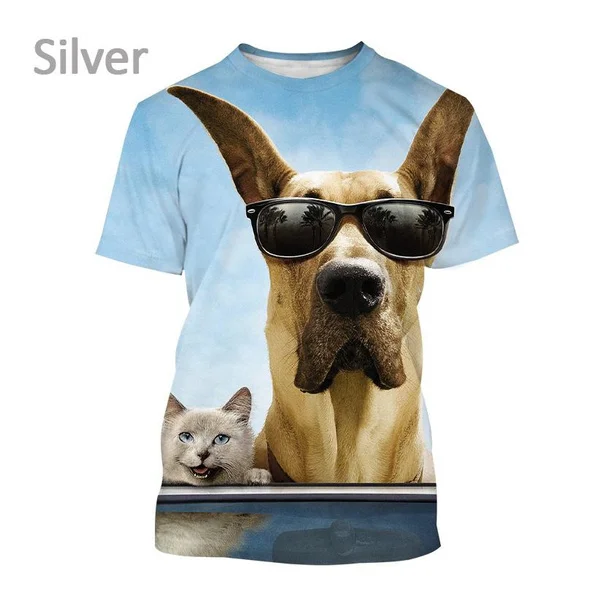 

2023 New Cat and Dog Short-Sleeve Breathable T Shirt Men and Women Casual Cute Animal Print Streetwear Tops