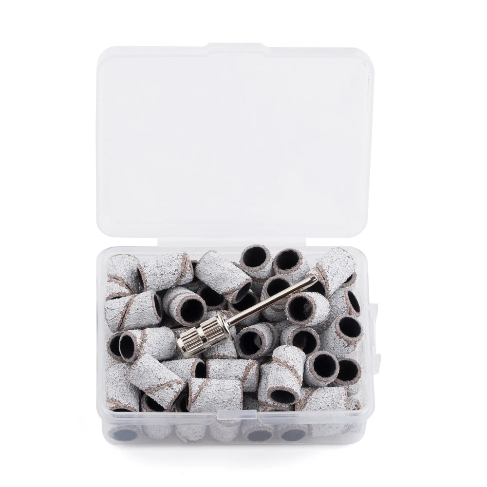 BNG 50Pcs Nail Sanding Bands with 1Pc Mandrel Bits 240/180 Grit Manicure Care Polishing Gel Burr Accessory Tools
