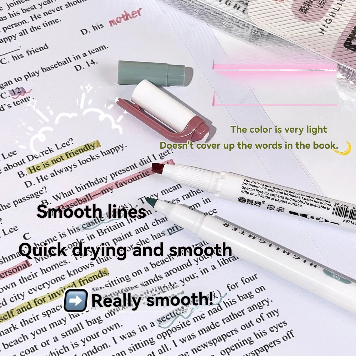 6 Teile/satz Rauchfarben Textmarker Pastell Textmarker Echte Milde Marker Dual Tip Textmarker Meißel und Feine Spitzen zum Färben – Detail 4