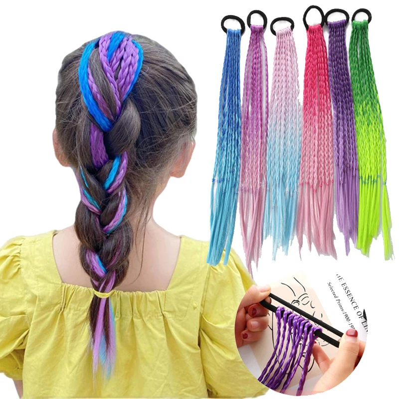 Baby Fashion Kids Colorful Gradient Wig Braids Girls Dirty Braid Hair Rope for Children Barrettes Headwear Kids Hair Accessories