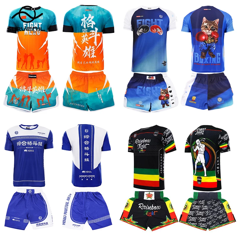 

Muay Thai Shorts Boxing T Shirt Set Men Women Teens Gym Fight Kickboxing Grappling Pants BJJ MMA Rashguard Martial Arts Clothing