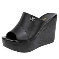 high quality summer leather wedge sandals for women 11cm high heel 2025 size 32 33 43 platform open toe elegant shoe gold white - Image 6