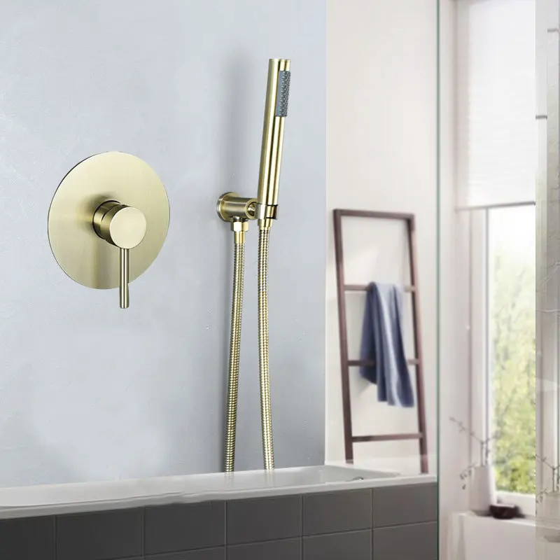 Badezimmer-Duscharmatur Aus Gebürstetem Gold, Schwarzes Duschset, Badewanne Und Duscharmaturen, Wand-Handmischer
