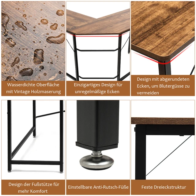 L-shape writing table, corner writing table, gaming computer table PC table computer writing table with CPU stand, office table corner table 3
