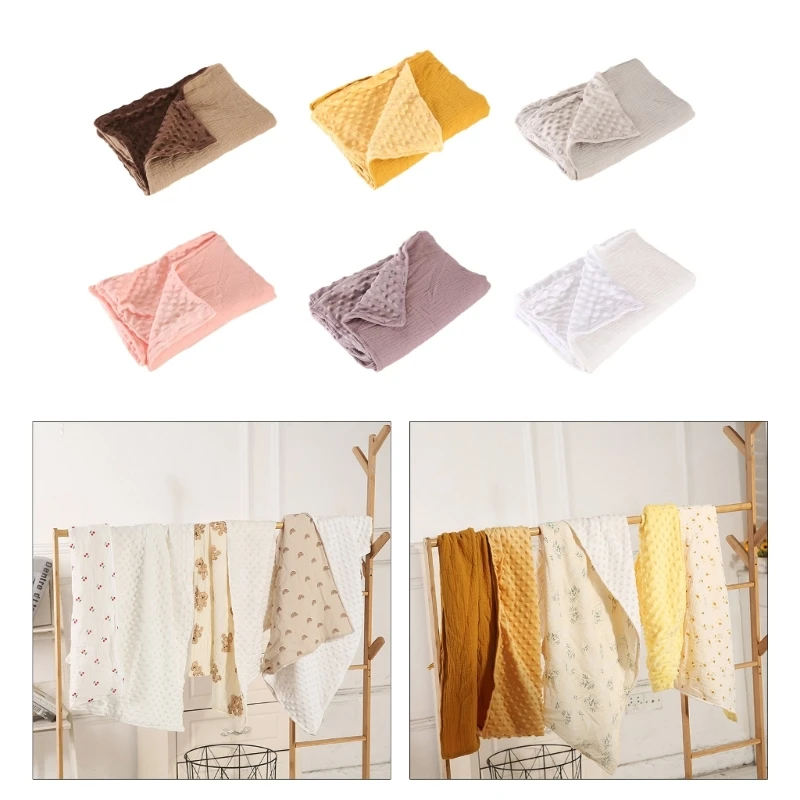 

C5AA Double Layer Baby Blankets with Dotted Backing Receiving Blanket Bed Throws Gift