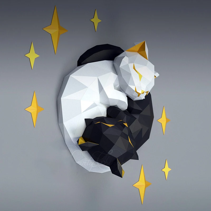 Star Couple Cat Paper Model Home Wall Decor Wedding Decoration Papercraft 3D Puzzles Creative Handmade Toys Valentine's Day Gift