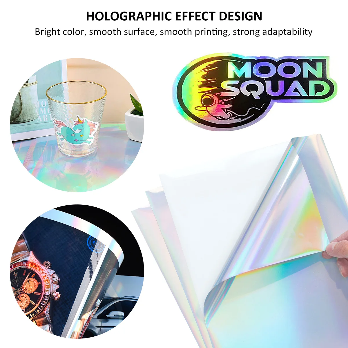 Decor Store 20pcs Holographic Stickers Self Adhesive Waterproof Paper  Printable Sparkling Holographic Premium Sticker for Office 