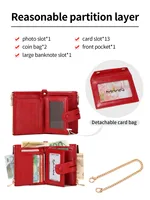 New Women's Wallet High Quality PU Leather Short Card Seat with Chain Large Capacity Three Layer Zero Wallet Retro Women'sWallet 2