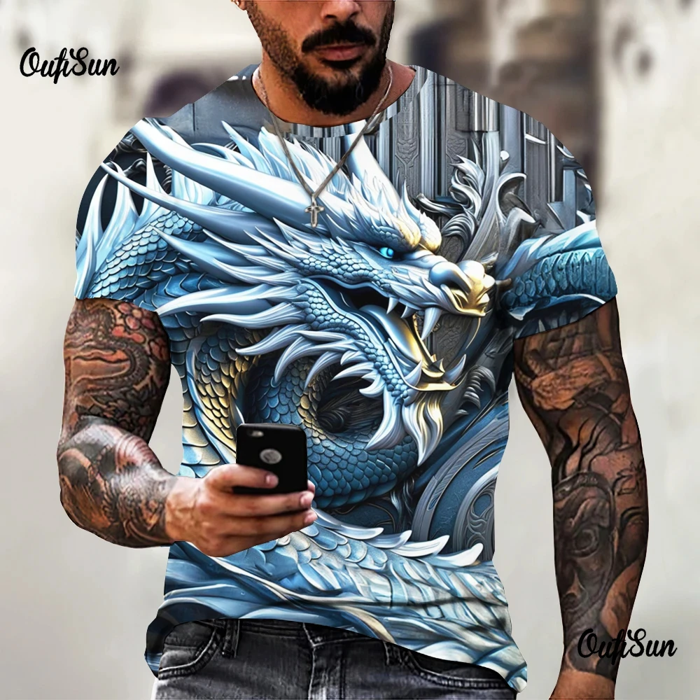 3d printed t shirts Dragon Pattern Men's Short-sleeved Oversized Streetwear Tees Summer Casual Tops
