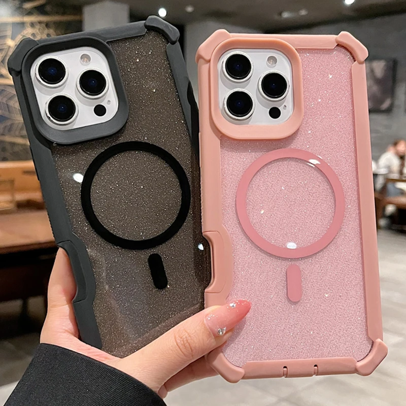 Case for IPhone Pro Max 17AIR Four Magnetic Attraction Corner Anti Drop Color Border Hard Silicone Back Cover
