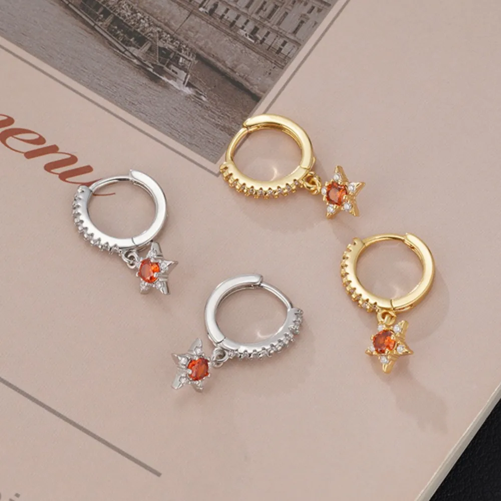 Delicate Colorful Zircon Star Pendant Hoop Earrings for Women Luxury Eleagnt Dangle Earring Party Jewelrys Gifts