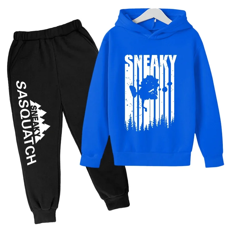 Conjunto de sudadera con capucha y pantalones de polar para niños, conjunto de 2 piezas, chándal, estampado de cabeza grande de Sasquatch furtivo