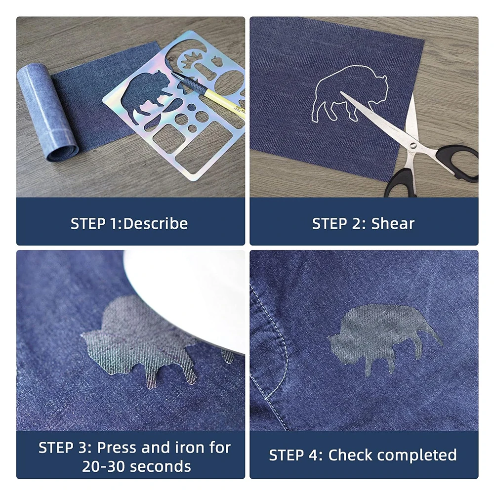 Denim Repair Iron-On Patches, Black & Blue Rectangle