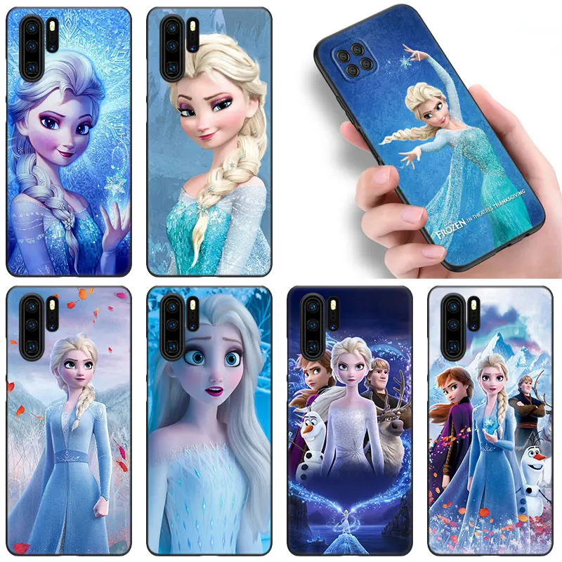 Custodia Per Telefono Nera Disney Princess Frozen Elsa Per Huawei P50 P40 P30 P20 Pro P10 P9 P8 Lite 2017 P Smart Z 2021 2020 2019 Cover