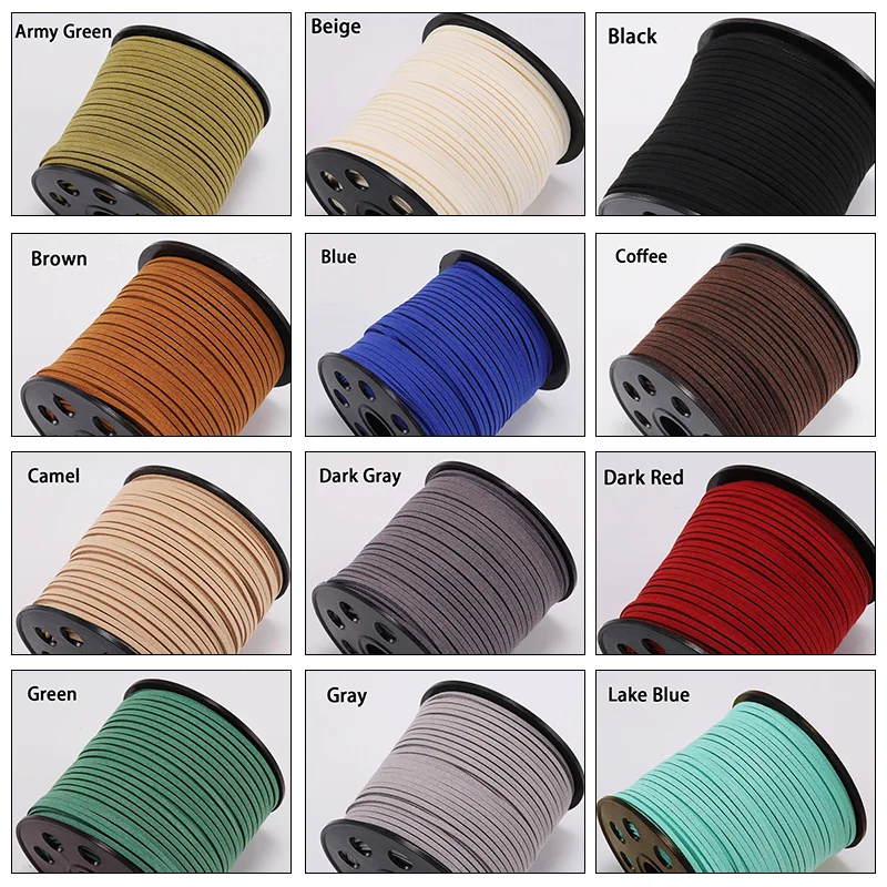 Colorful Flat Suede Leather Braided Velvet Cord Thread Soft Sturdy String Rope DIY Necklace Bracelet Shoe Laces Jewelry Making