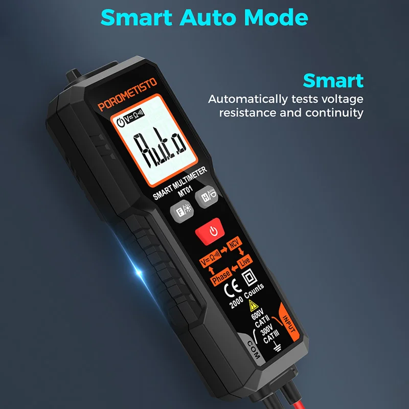 POROMETISTO MT01 Smart Digital Multimeter AC/DC Voltage Resistance Continuity Measurement Tester NCV Multimeter with Backlight 6