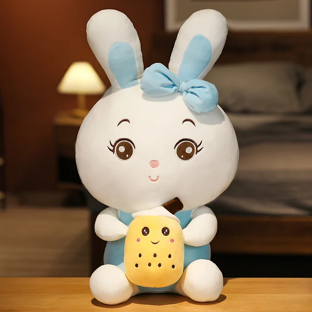 60cm Creative Bubble Tea Rabbit Plush Toy Stuffed Animal Bunny Doll Soft Pillow Cup Milk Tea Boba Plushie Doll Birthday Gifts