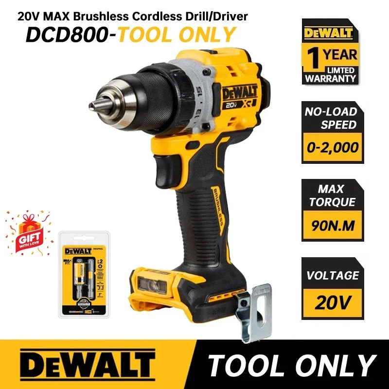 Dewalt Dcd800 Brushless Compact Drill Tool Solo 20V Xr 1/2-In Trapano A Batteria/Driver Kit Trapano Elettrico A Mano Utensili Elettrici Dewalt