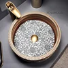 Designer Retro Ceramic Bathroom Sink Art Bathroom Fixture Household Balcony Sink Round Blue and White Porcelain Countertop Sink 4