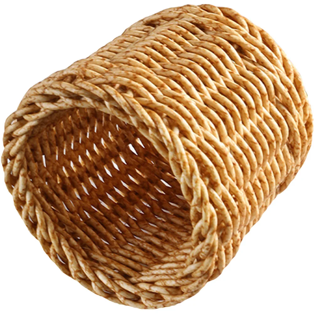 

Pencil Holder for Desk Storage Box Storage Basket Imitation Rattan Decor Round Plastic