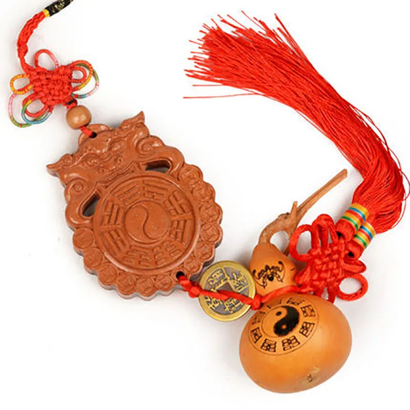 Monster Head Chinese Feng Shui Peach Wood Carving Ornament, Home Living Room Decor