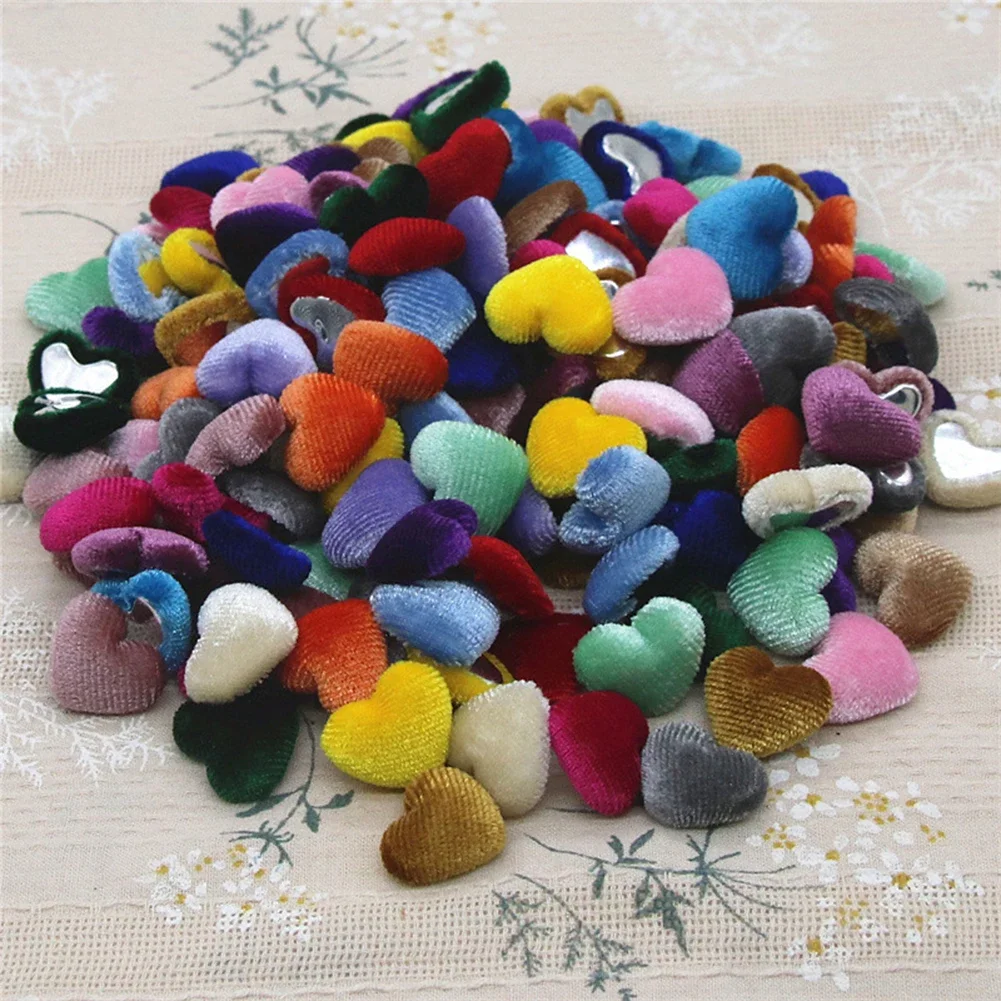 50Pcs Furry Fabric Heart Crafts Heart Earrings And Hair Accessories Costume Hair Clips Handicrafts DIY Accessories