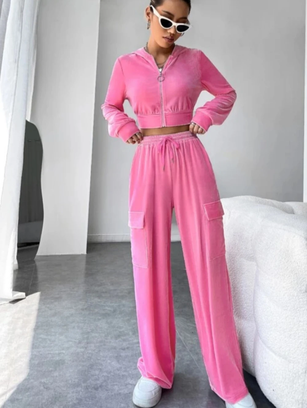 

2023 Joggers Women Set Outfit Fashion Zip Hooded Jacket & Straight-Leg Pants Ladies Fall Jogging Track Suits Set