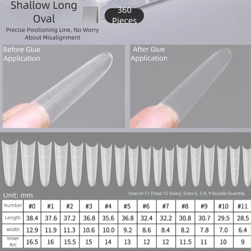 Traceless 100/360pcs False Nails Ultra-Thin No-Trace Nail Patch Long Oval Scratch Free Nail Art Tools Scale Line
