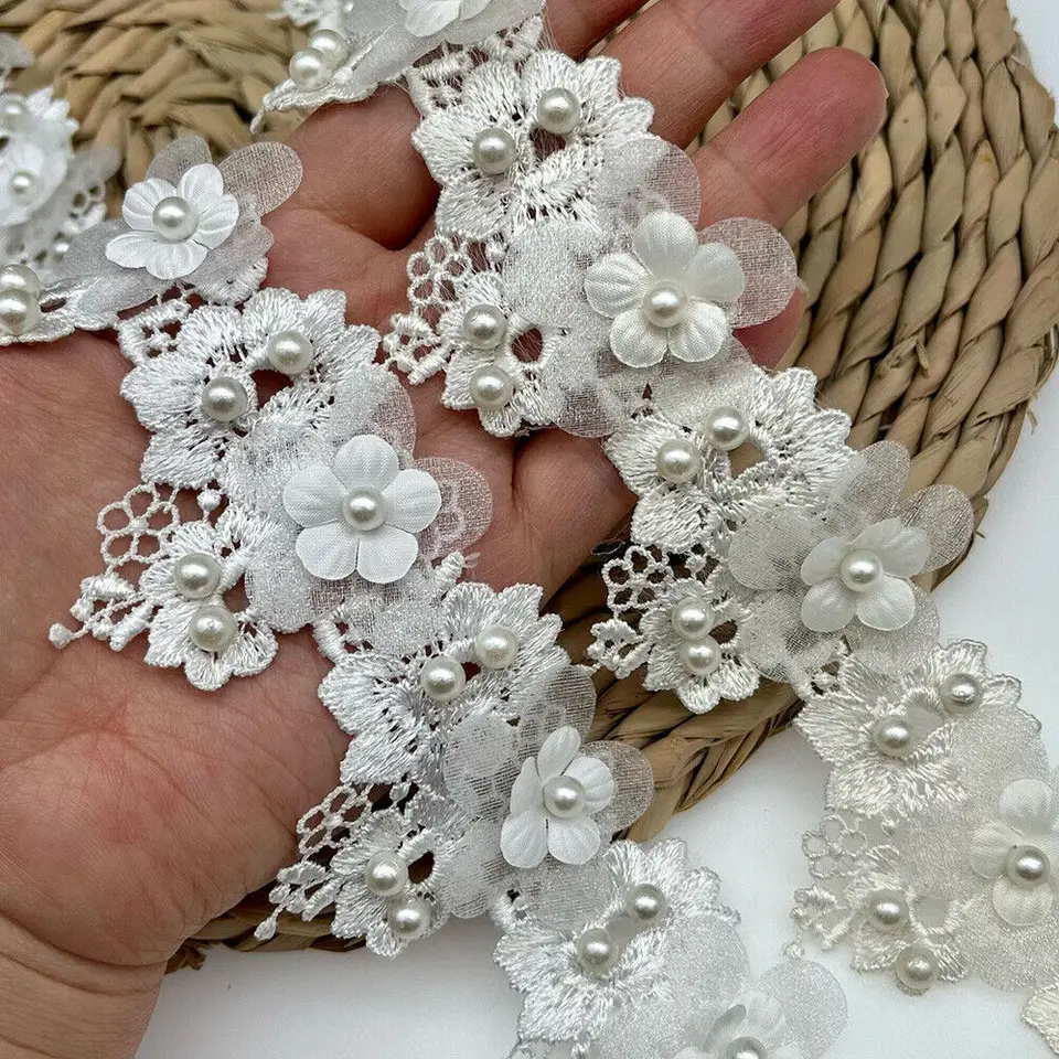 1 Metre Fleur Perle Dentelle Ruban 5.5 Cm De Largeur Style Vintage