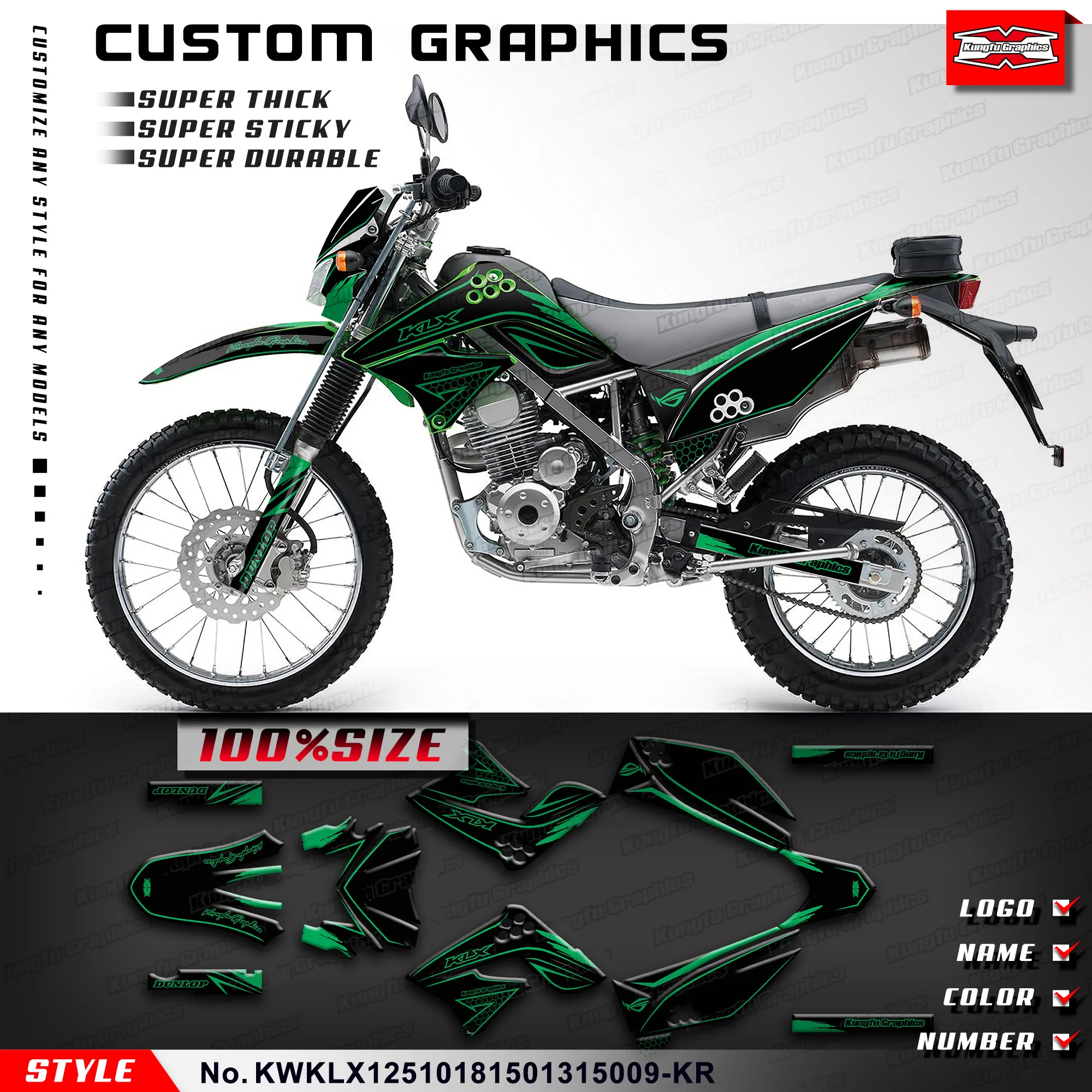 

KUNGFU графические внедорожные наклейки MX Набор наклеек для Kawasaki KLX125 KLX150 2010 2011 2012 2013-2018, KWKLX12510181501315009-KR