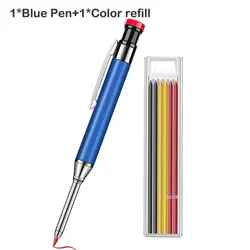 Durable Metal Carpenter Pencil Set with Built-in Sharpener and Refill Leads (Blue pen set B)