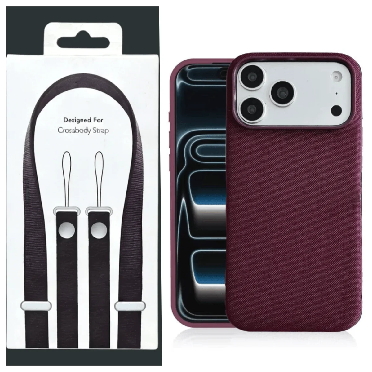Luxurious Leather Crossbody Phone Case with Woven Neck Strap and Wireless Charging Capability