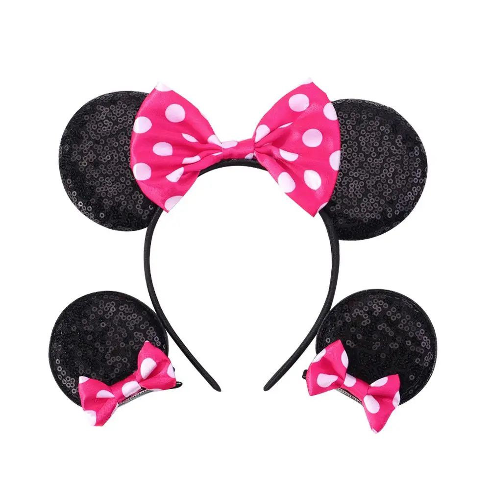 3pc Glitter Sequin Mouse Ears Hairbands Hair Clips Kids Bow Hair Clips Ear Hairpins Baby Party Barrettes Girls Hair Accessories