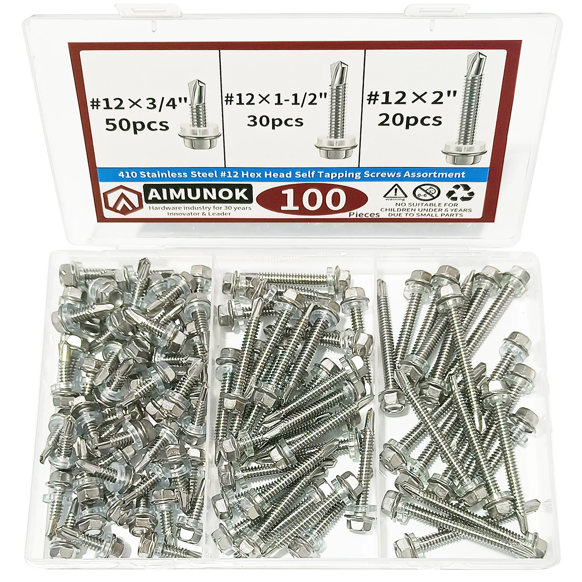 Sourcing Map 25Pcs #10 X 2" Self Drilling Screws, 410 Stainless Steel