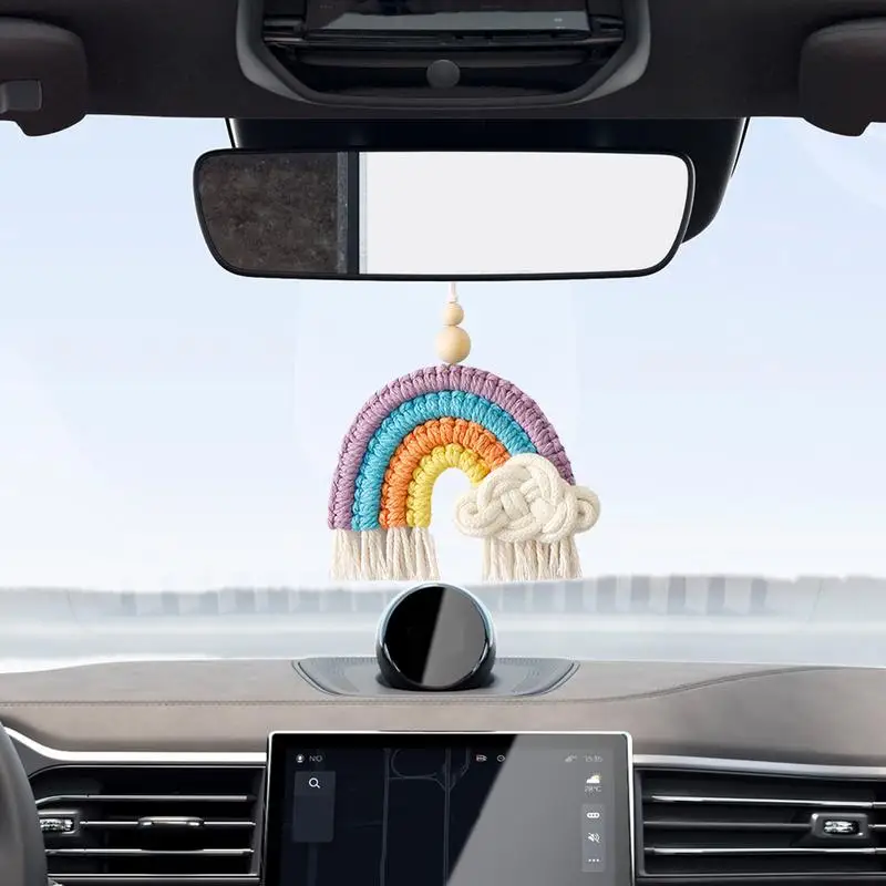 니트 코튼 자동차 장식 귀여운 장식 펜던트, 수제 니트, 짠 소박한 빈티지 술, 흐릿한 무지개