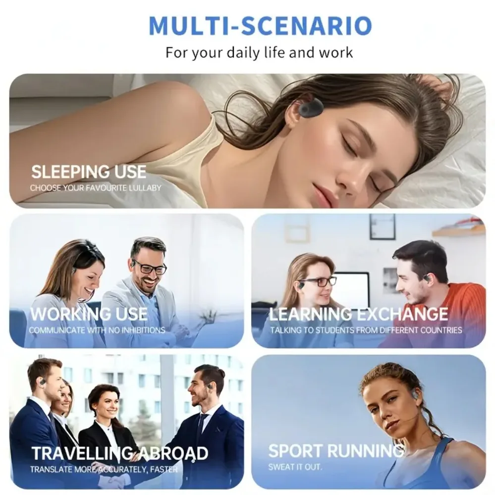 Wireless BT AI Real-time Language Translation Earphones 144 Languages Ear Hanging Headphone Translator for Travel Business