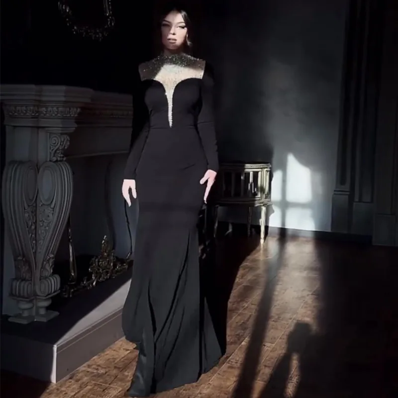 chinese dress ladies Norma Kamali Women's Long Sleeve Turtle Fishtail Gown, Black, XS at Amazon  Women's Clothing store main image 1
