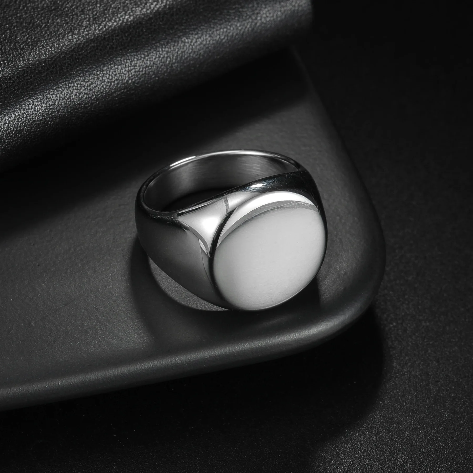 316L Edelstahl Rundglanz-Siegelring für Herren, mit individueller Gravur, Schmuckzubehör – Detail 5