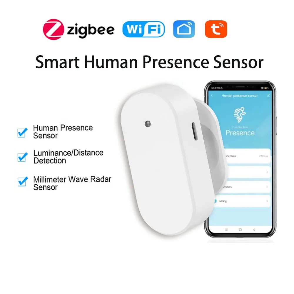 Tuya WiFi / Zigbee Human Presence Detector,Luminance/Distance Detection, Smart Human Body PIR Sensor Support Home Assistant