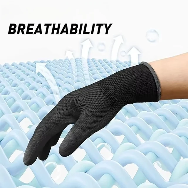 6/12/18PCS Black PU Coating Gloves Anti-Slip Multi-scenario Nylon PU Gloves Durable Gardening Machinery Automotive Repair 4