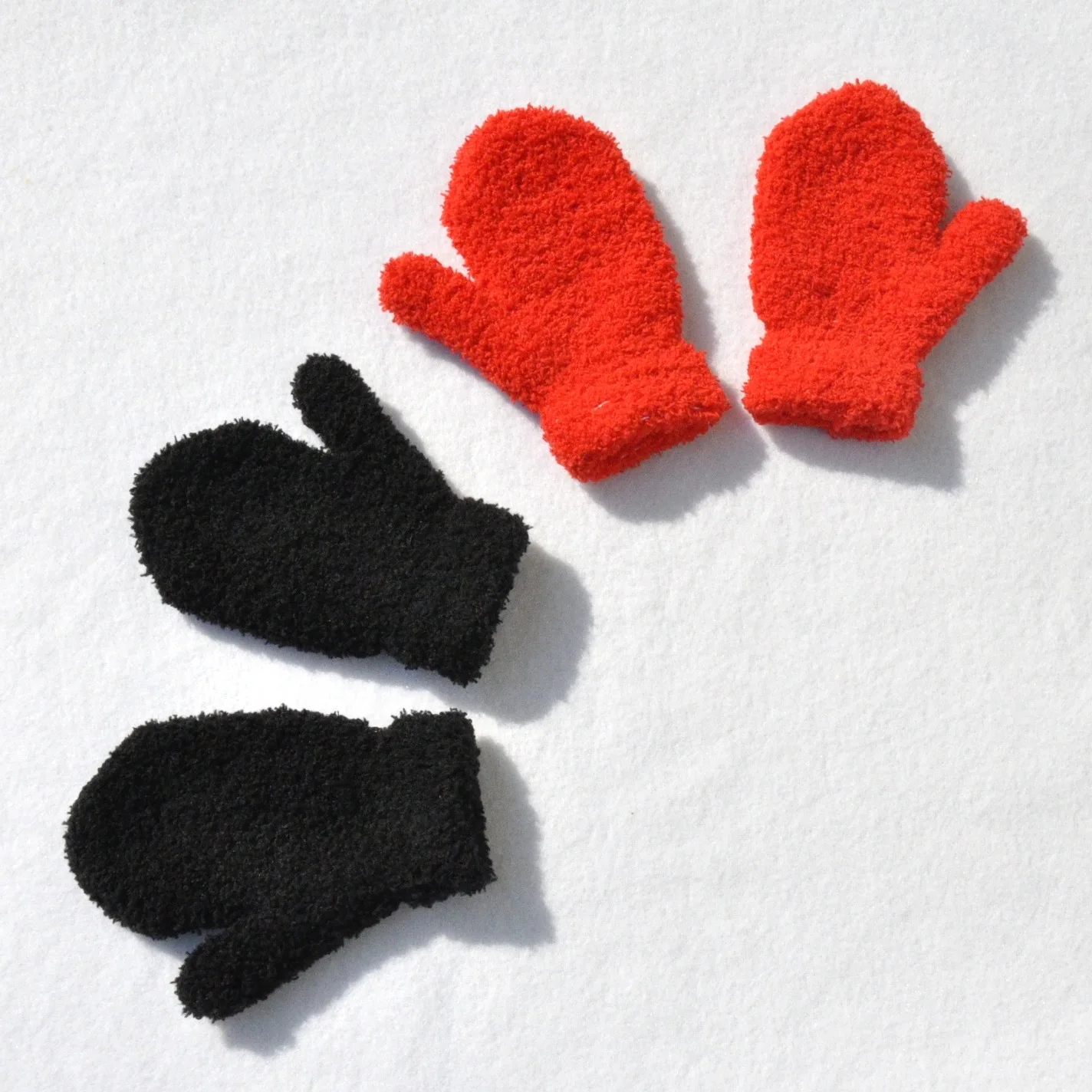 Baby Short Gloves Winter Coral Fleece Children Solid Knitted Plush Furry Full Finger Mittens Autumn Hand Warmer 1-4 Years Old 6
