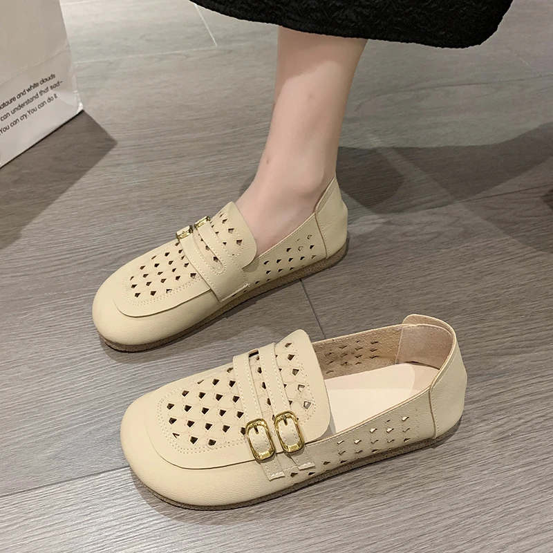 

2023 High Quality Shoes for Women Hollow Solid Color Women's Flats Round Toe Beanie Flat Shoes Comfortable Casual Flat Shoes